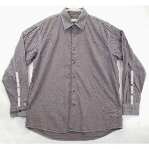 Pronto Uomo Shirt Mens XL Brown Cotton Long Sleeve Embroidered Classic Button-Up